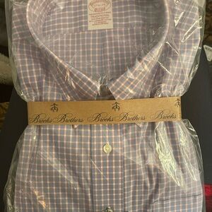 Brooks Brothers Men's Coral and Blue Plaid Shirt